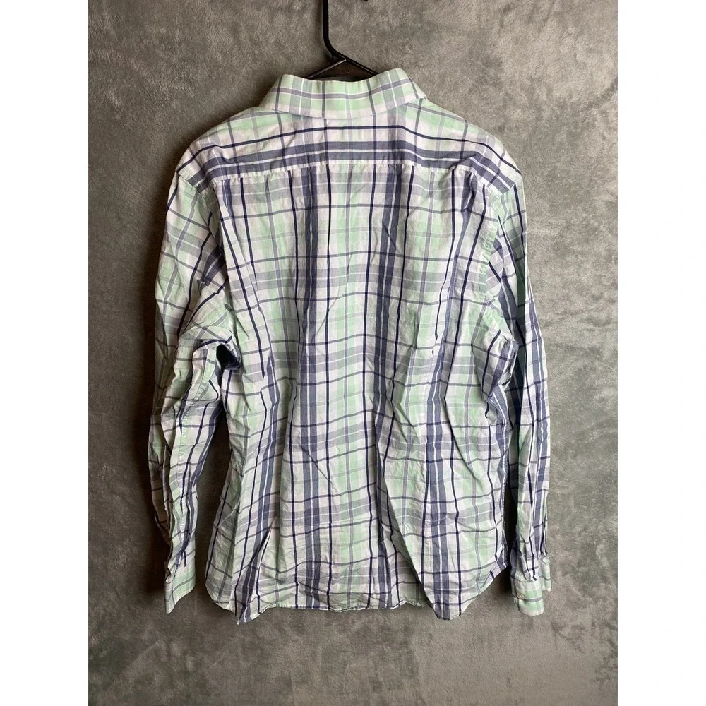 Express Men's XL Fitted Plaid Dress Shirt Green Blue Long Sleeve
